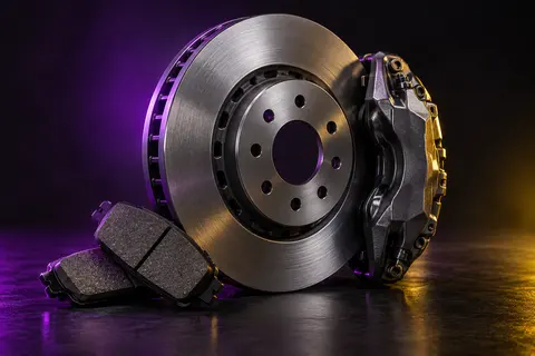 Brake rotor, caliper and pads — service illustration