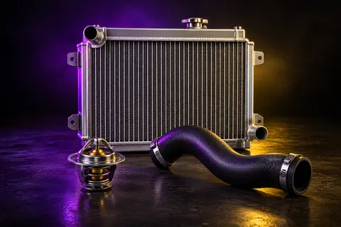 Radiator, thermostat and coolant hose — service illustration